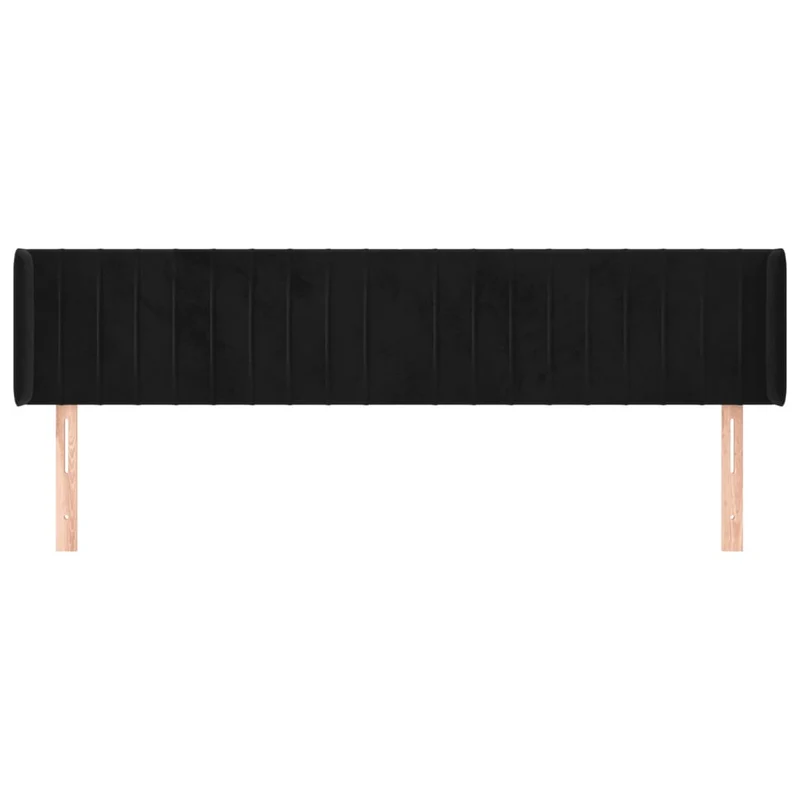 Tête de lit accessoire couchage chambre à coucher meuble avec rebord latéral 203 x 16 x 78/88 cm Tissu velours noir TDL0204491