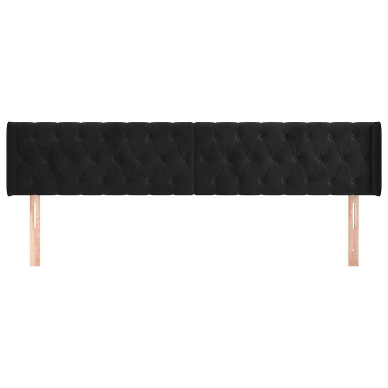 Tête de lit accessoire couchage chambre à coucher meuble capitonné avec rebord latéral 203 x 16 x 78/88 cm Tissu velours noir TDL0204490