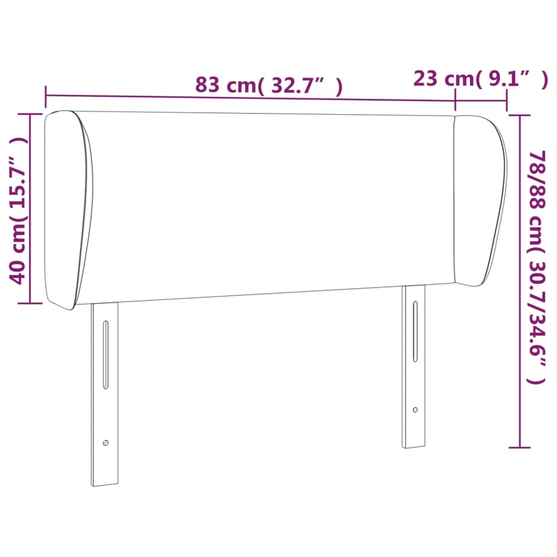 Tête de lit accessoire couchage chambre à coucher meuble avec rebord latéral 83 x 23 x 78/88 cm tissu noir TDL0204426