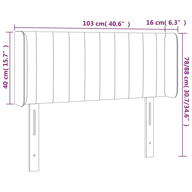Tête de lit accessoire couchage chambre à coucher meuble avec rebord latéral 103 x 16 x 78/88 cm tissu velours gris clair TDL0205308