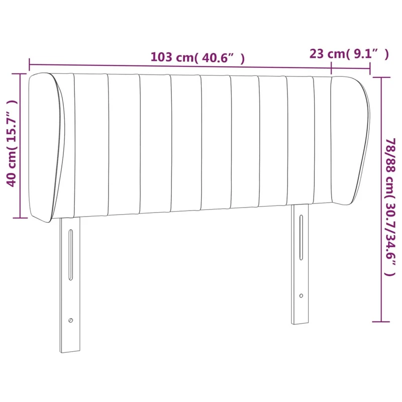 Tête de lit accessoire couchage chambre à coucher meuble avec rebord latéral 103 x 23 x 78/88 cm tissu velours gris clair TDL0205278