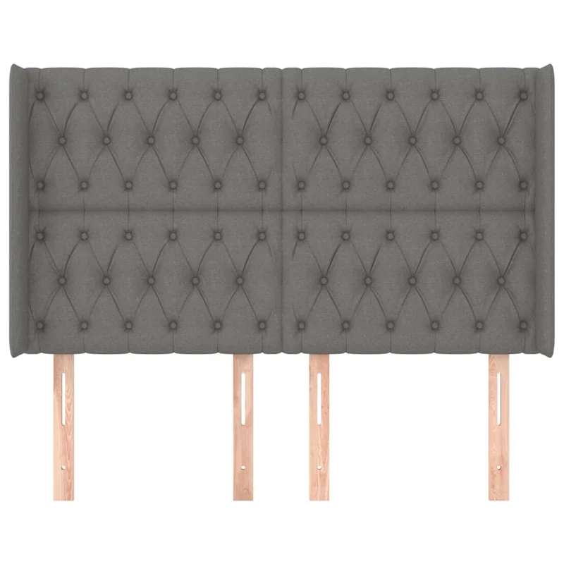 Tête de lit accessoire couchage chambre à coucher meuble capitonné avec rebord latéral 163 x 16 x 118/128 cm tissu gris foncé TDL0204987