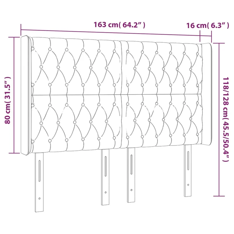 Tête de lit accessoire couchage chambre à coucher meuble capitonné avec rebord latéral 163 x 16 x 118/128 cm tissu gris foncé TDL0204987