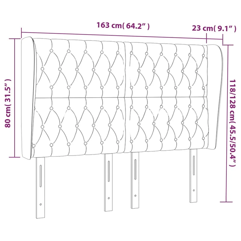 Tête de lit accessoire couchage chambre à coucher meuble capitonné avec rebord latéral 163 x 23 x 118/128 cm tissu gris foncé TDL0204977