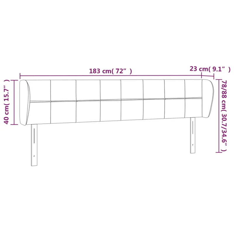 Tête de lit accessoire couchage chambre à coucher meuble avec rebord latéral 183 x 23 x 78/88 cm tissu velours gris clair TDL0205197