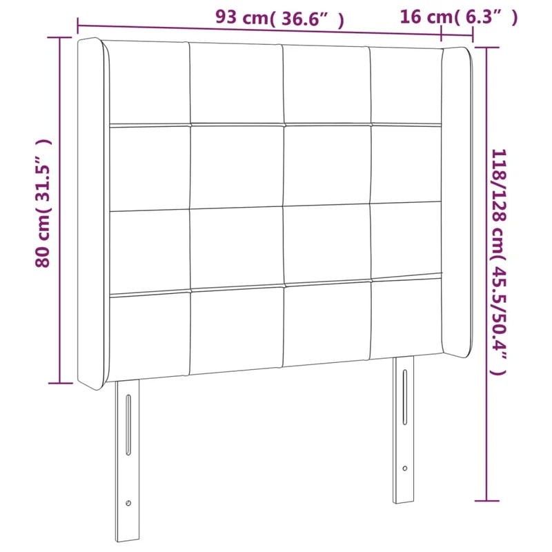 Tête de lit accessoire couchage chambre à coucher meuble avec rebord latéral 93 x 16 x 118/128 cm tissu velours gris clair TDL0205106