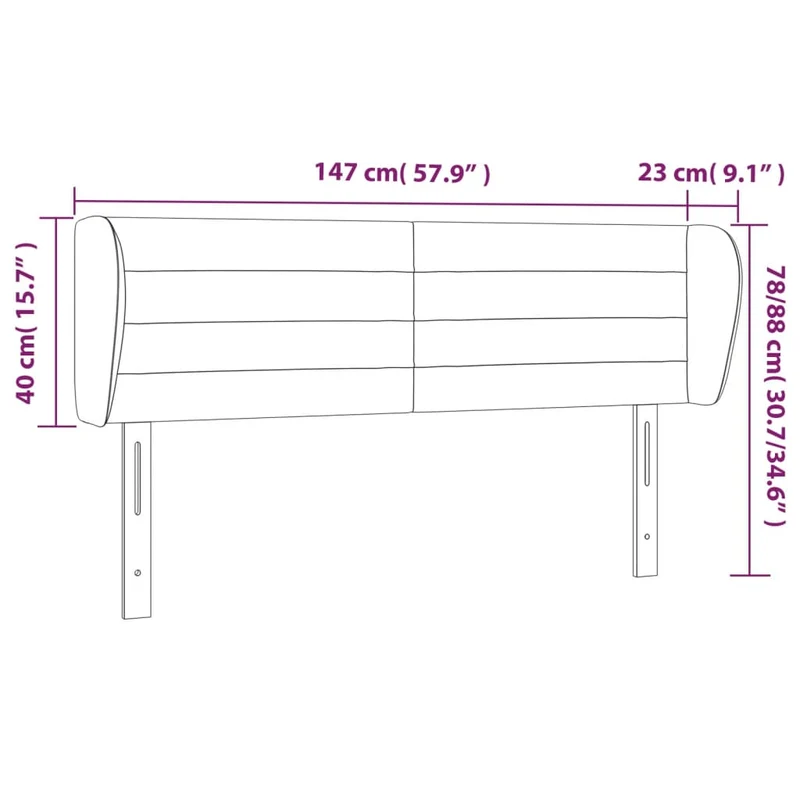 Tête de lit accessoire couchage chambre à coucher meuble avec rebord latéral 147 x 23 x 78/88 cm tissu velours gris foncé TDL0204989
