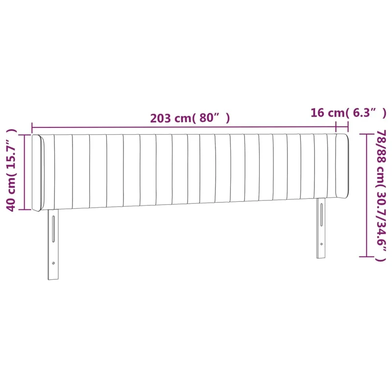 Tête de lit accessoire couchage chambre à coucher meuble avec rebord latéral 203 x 16 x 78/88 cm tissu velours gris foncé TDL0204935