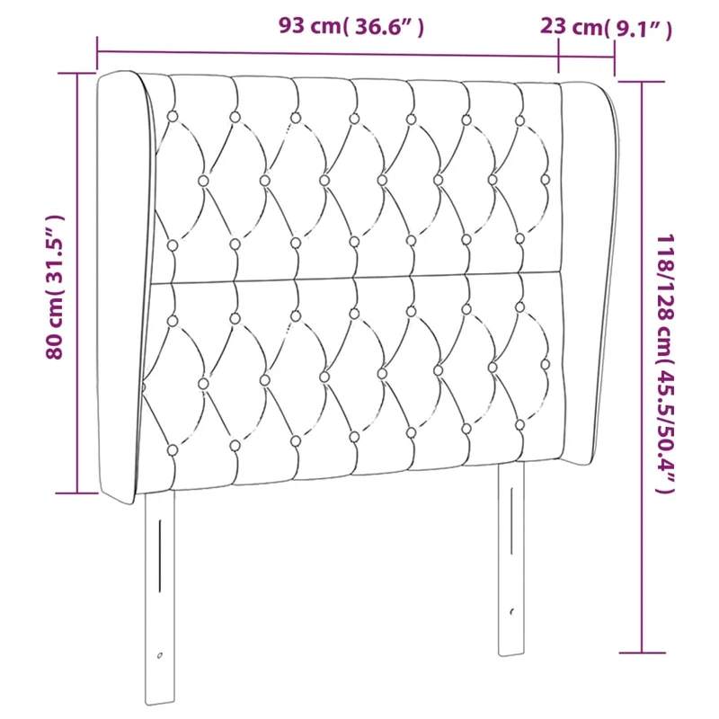 Tête de lit accessoire couchage chambre à coucher meuble capitonné avec rebord latéral 93 x 23 x 118/128 cm tissu gris foncé TDL0204853
