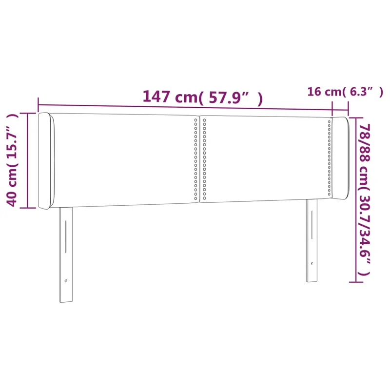 Tête de lit accessoire couchage chambre à coucher meuble avec rebord latéral 147 x 16 x 78/88 cm synthétique noir TDL0204574