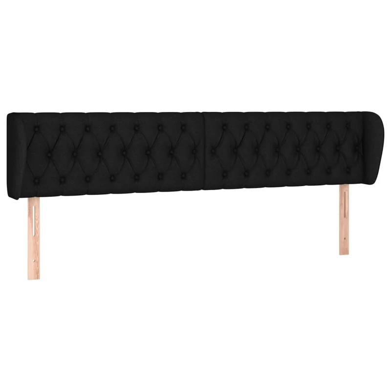 Tête de lit accessoire couchage chambre à coucher meuble capitonné avec rebord latéral 183 x 23 x 78/88 cm tissu noir TDL0204506