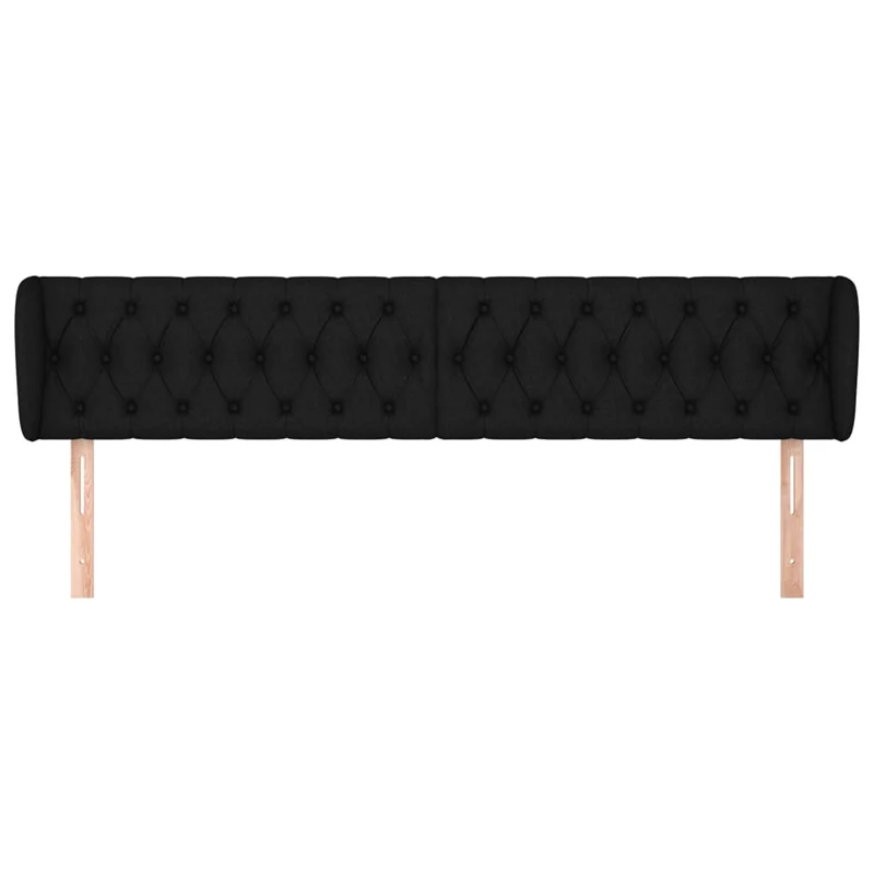 Tête de lit accessoire couchage chambre à coucher meuble capitonné avec rebord latéral 183 x 23 x 78/88 cm tissu noir TDL0204506