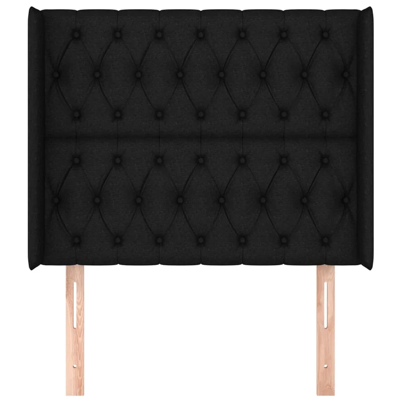 Tête de lit accessoire couchage chambre à coucher meuble capitonné avec rebord latéral 93 x 16 x 118/128 cm tissu noir TDL0204413